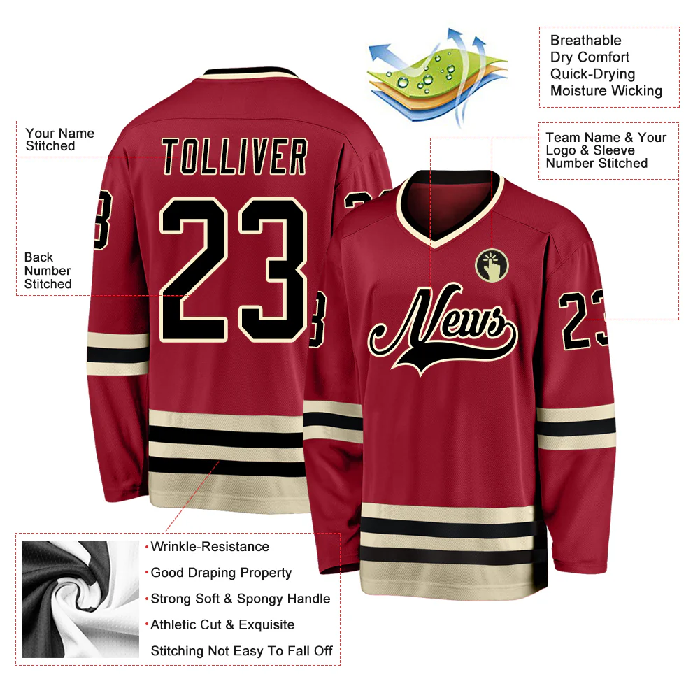 Custom Maroon Black-Cream Hockey Jersey