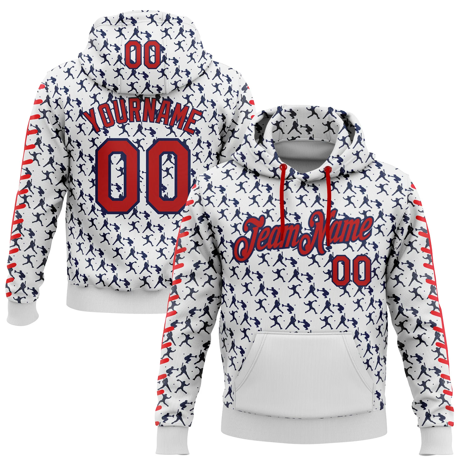 Custom Stitched White Red-Navy 3D Pattern Design Baseball Game Day Houston Inspired Sports Pullover Sweatshirt Hoodie