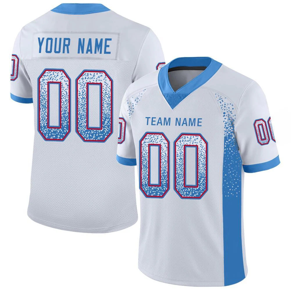 Custom White Powder Blue-Red Drift Fashion Football Jersey