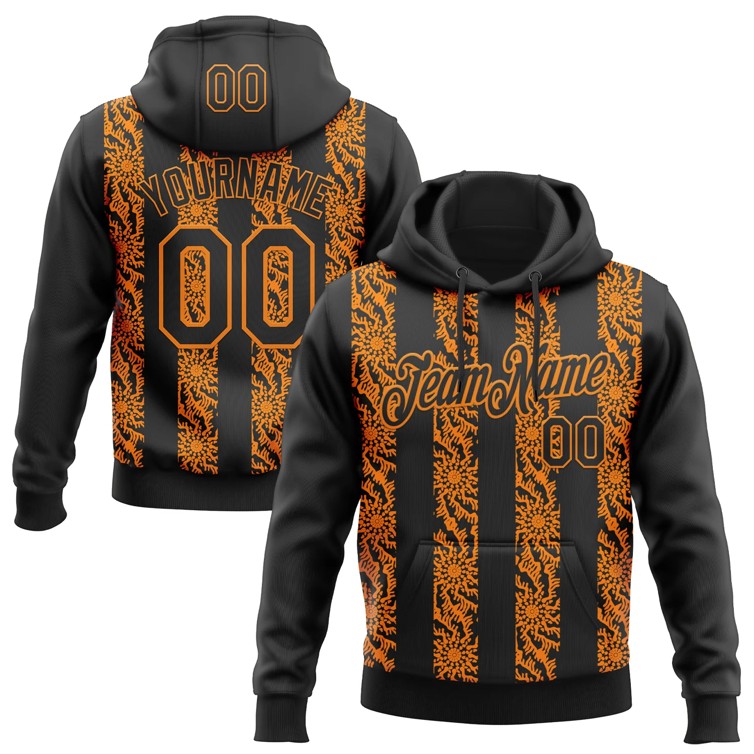 Custom Stitched Black Bay Orange 3D Pattern Design Abstract Shape Sports Pullover Sweatshirt Hoodie
