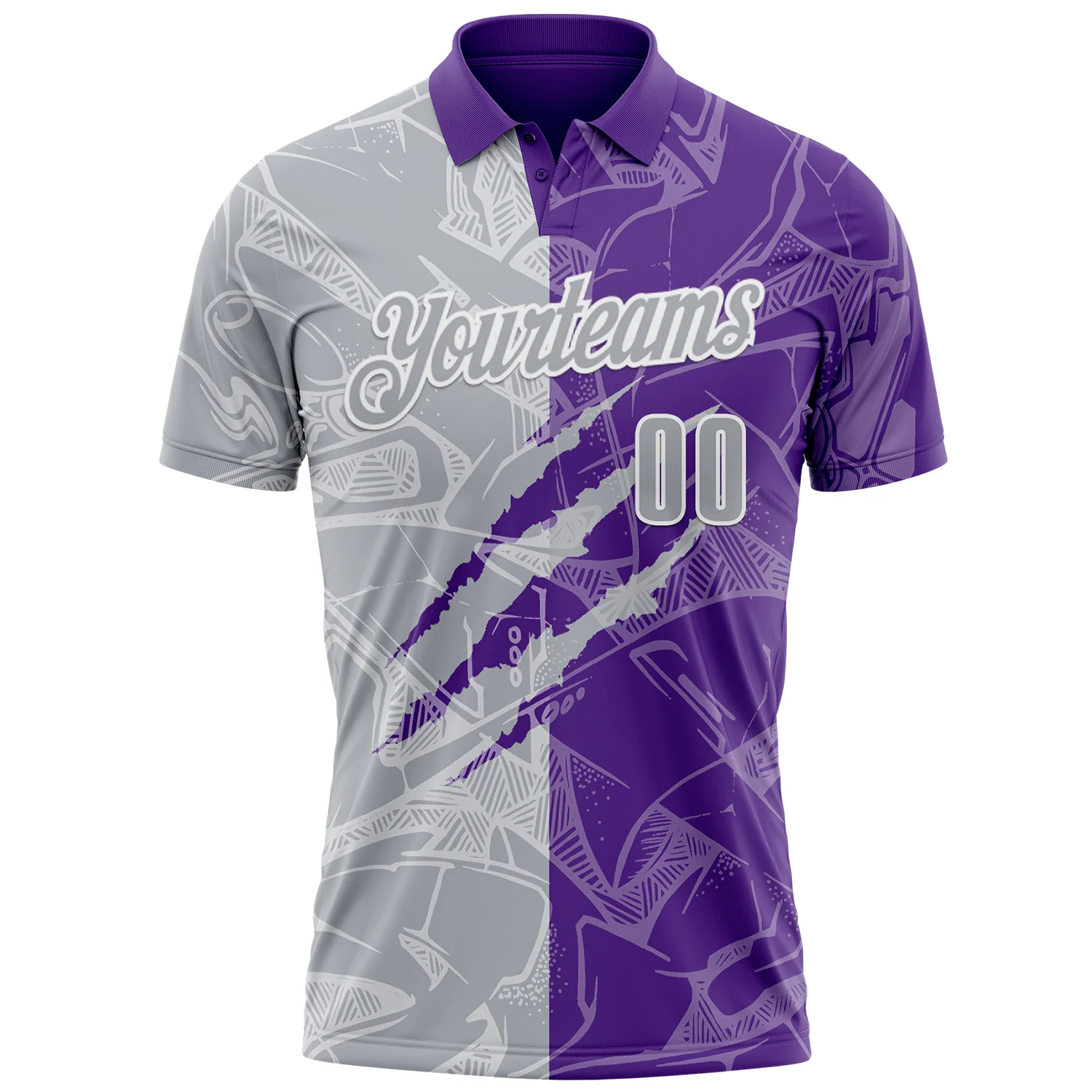 Custom Graffiti Pattern Gray Purple-White 3D Scratch Performance Polo Shirt