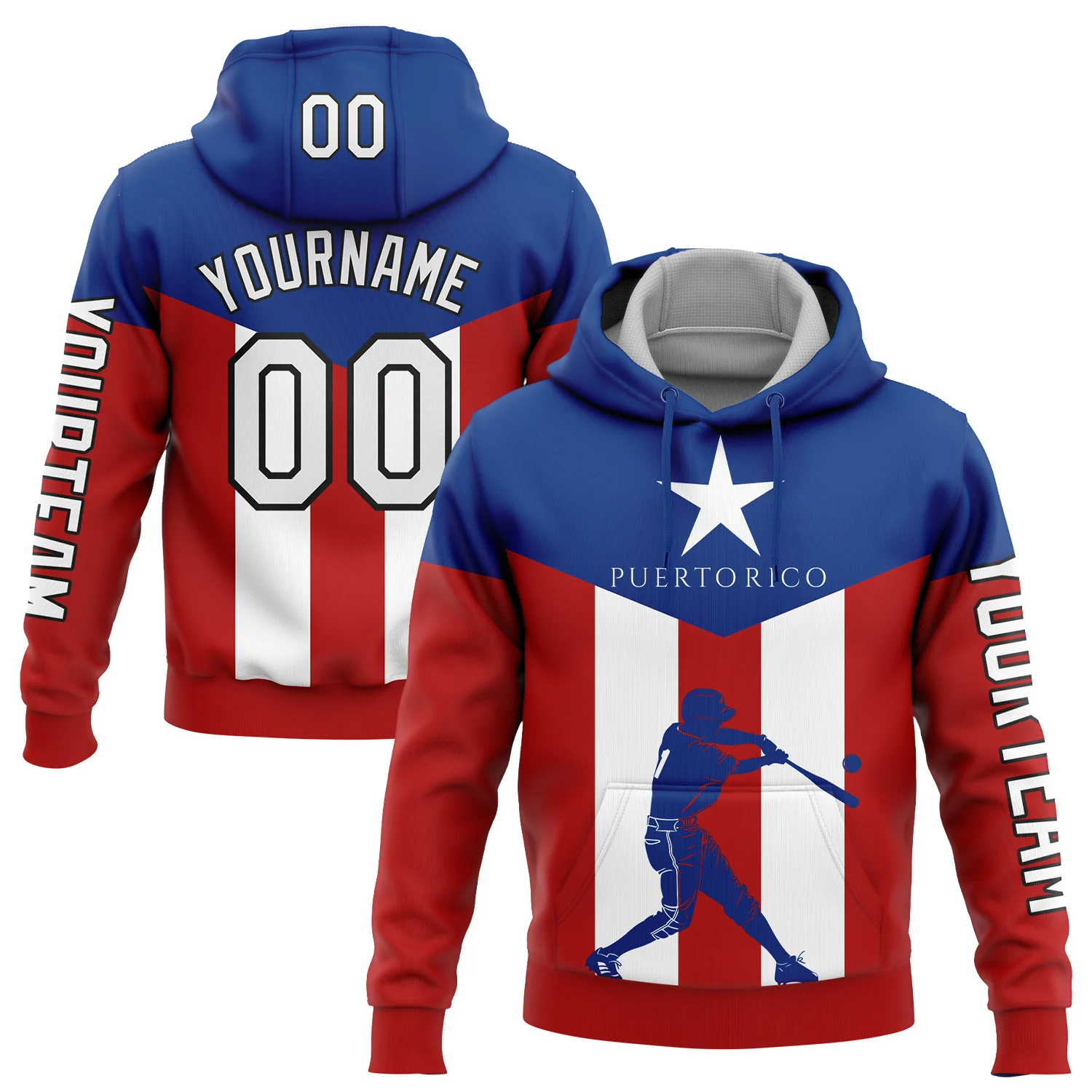 Custom Red Royal-Black 3D Puerto Rico Puerto Rican Flag Sports Pullover Sweatshirt Hoodie