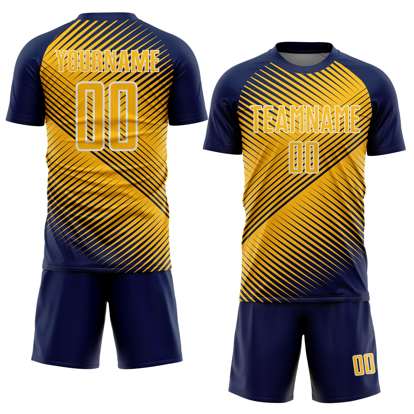 Custom Navy Gold-White Line Sublimation Soccer Uniform Jersey