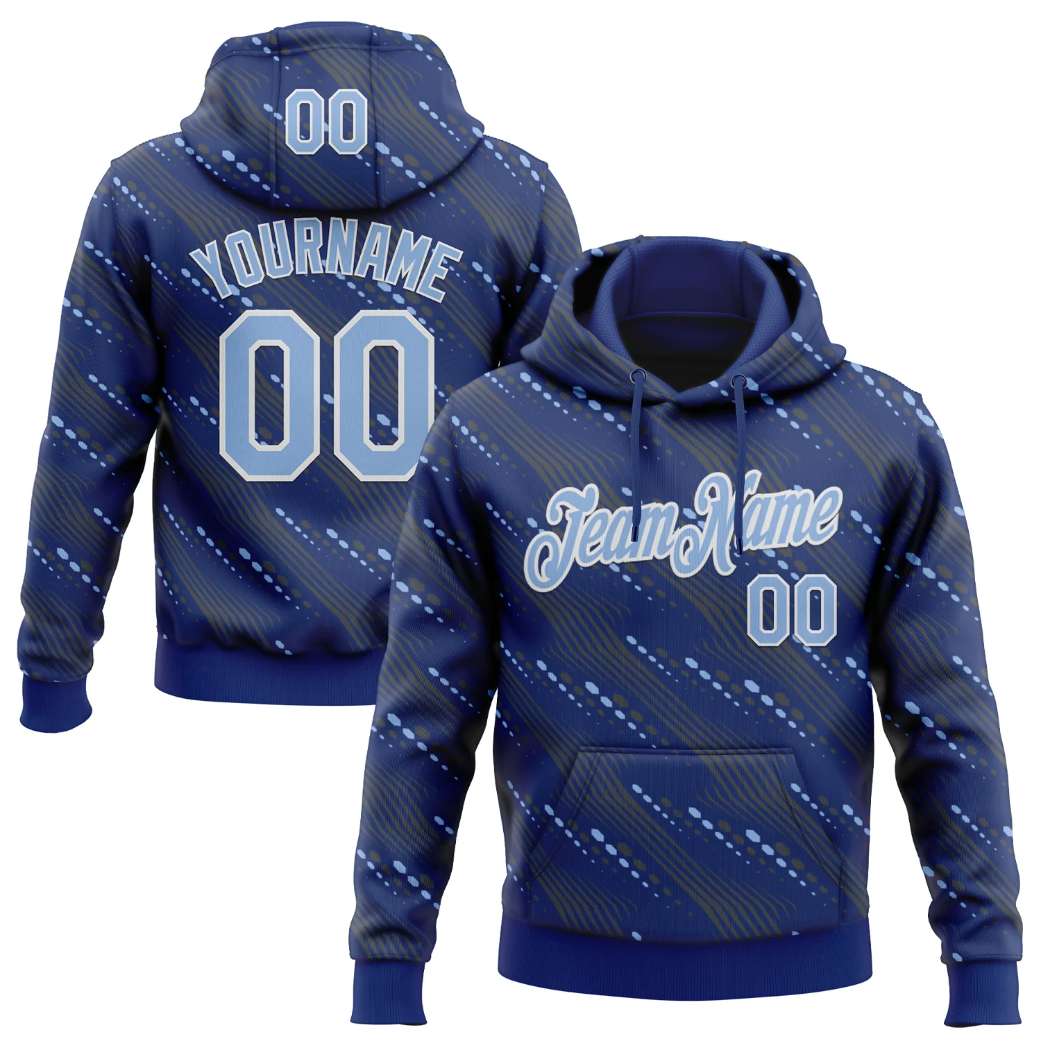 Custom Stitched Royal Light Blue-White 3D Pattern Design Slant Lines Sports Pullover Sweatshirt Hoodie