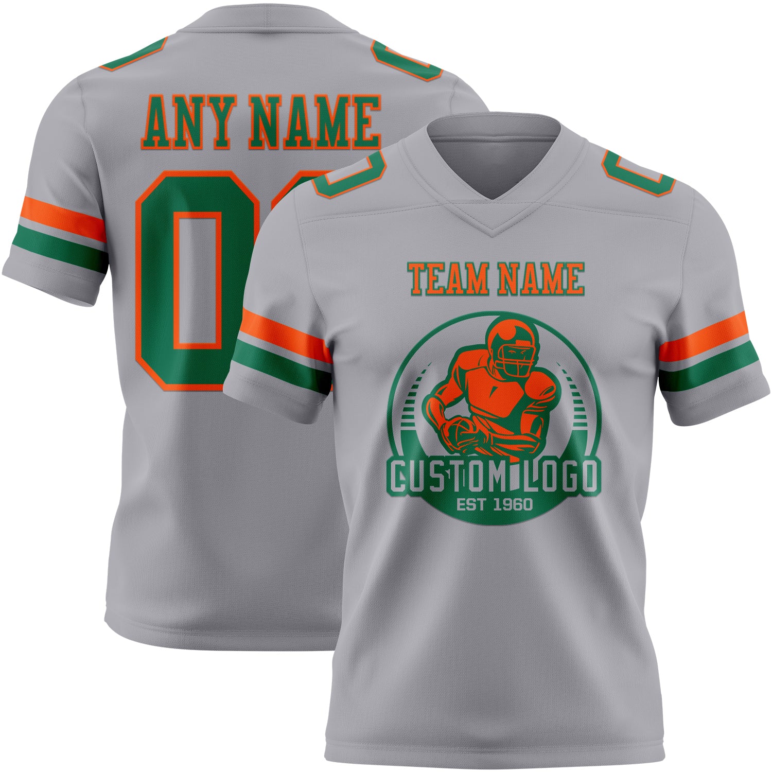 Custom Gray Kelly Green-Orange Authentic Football Jersey