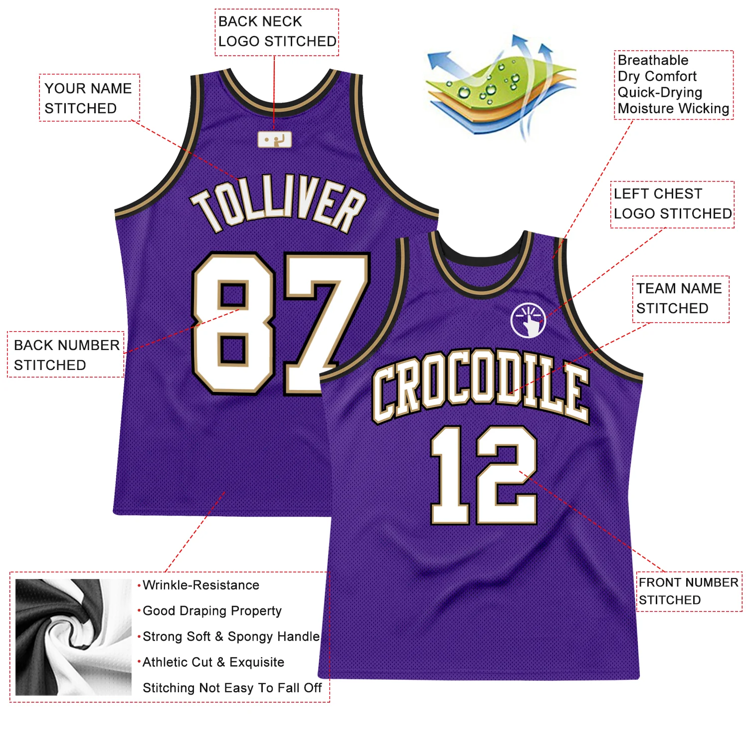Custom Purple White-Old Gold Authentic Throwback Basketball Jersey