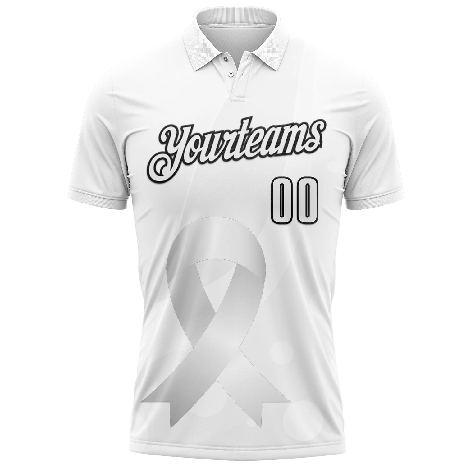 Custom White Black 3D Pattern Design Pear White Ribbon Lung Cancer Cancer Awareness Performance Polo Shirt