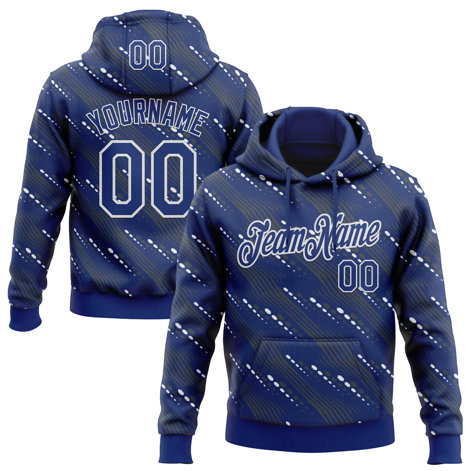 Custom Stitched Royal White 3D Pattern Design Slant Lines Sports Pullover Sweatshirt Hoodie
