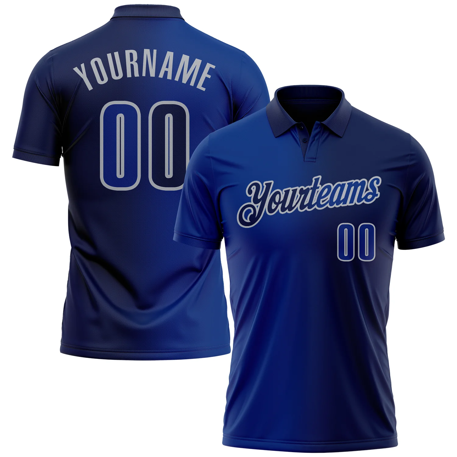 Custom Navy Royal-Gray 3D Gradient Fashion Performance Polo Shirt