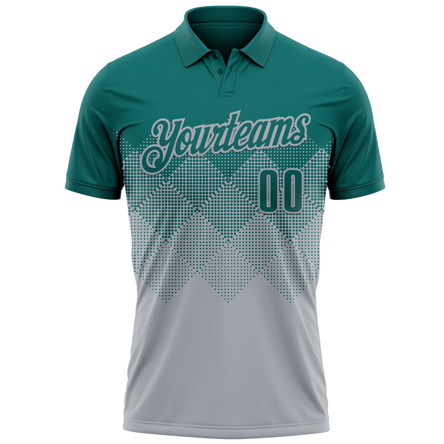 Custom Teal Gray 3D Gradient Square Shape Performance Polo Shirt