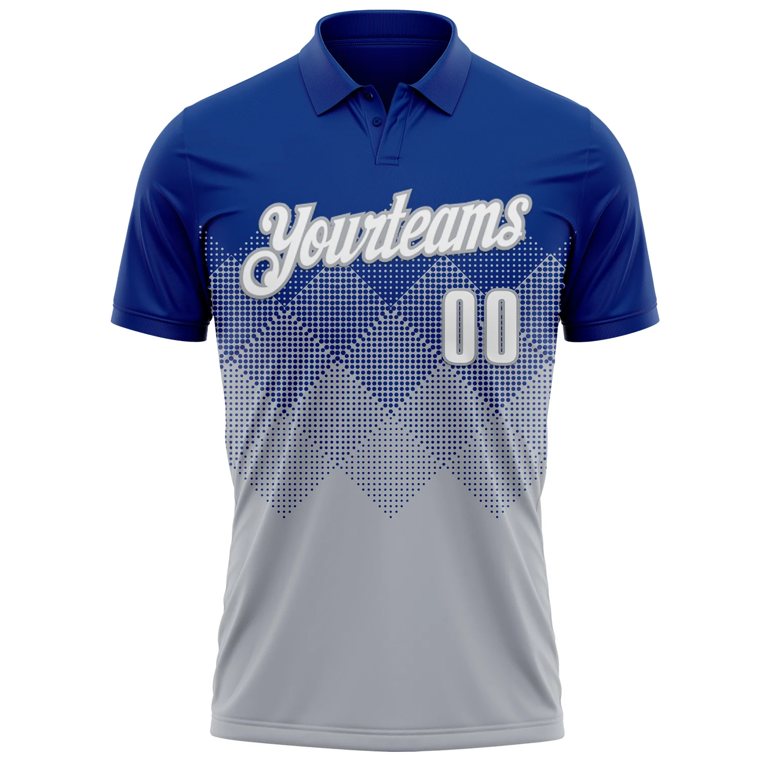 Custom Royal White-Gray 3D Gradient Square Shape Performance Polo Shirt