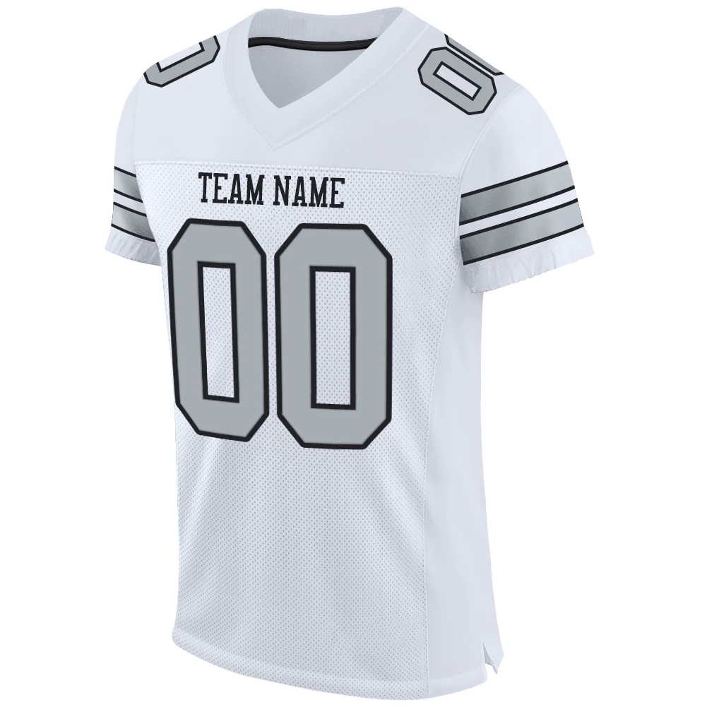 Custom White Silver-Black Mesh Authentic Football Jersey