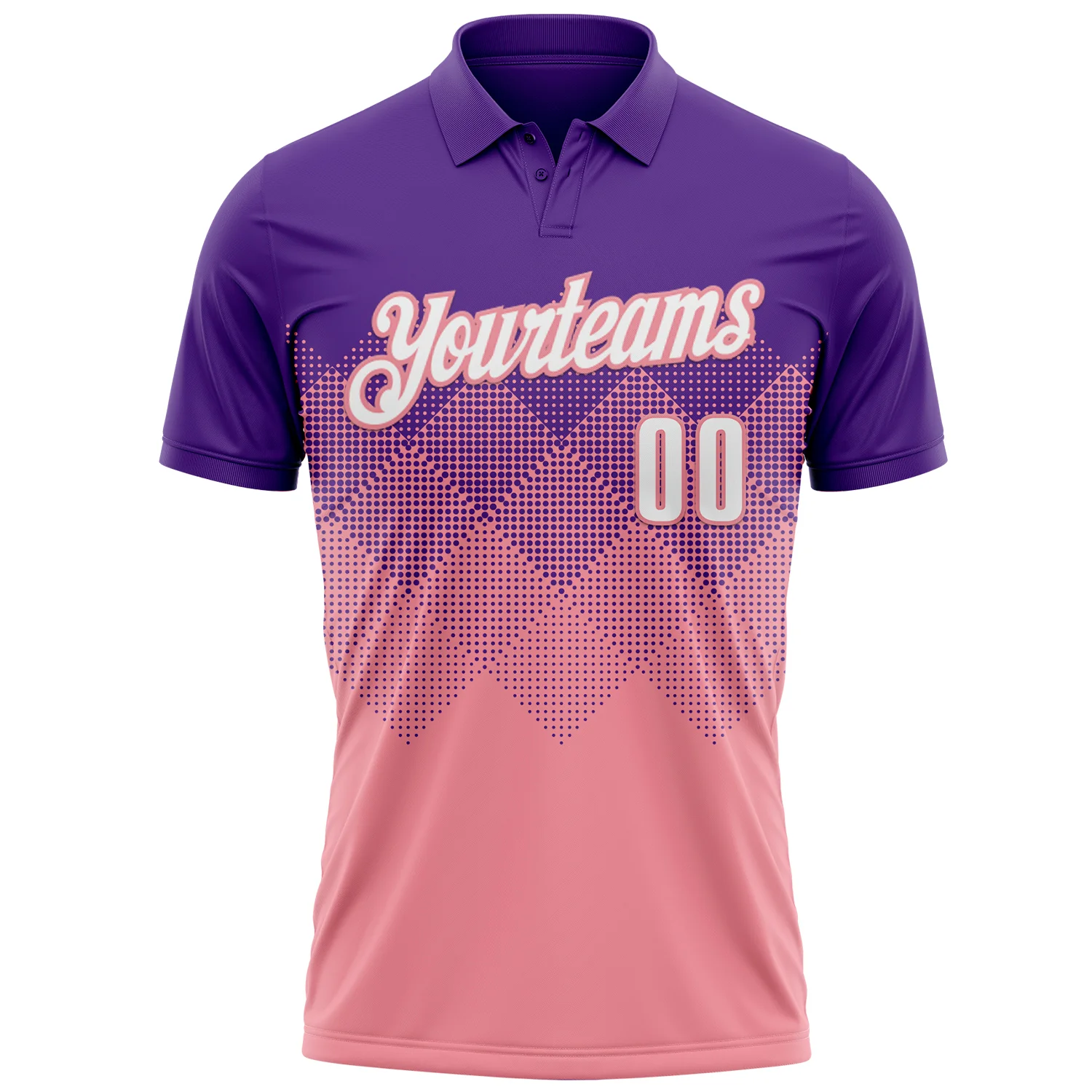 Custom Purple White-Medium Pink 3D Gradient Square Shape Performance Polo Shirt