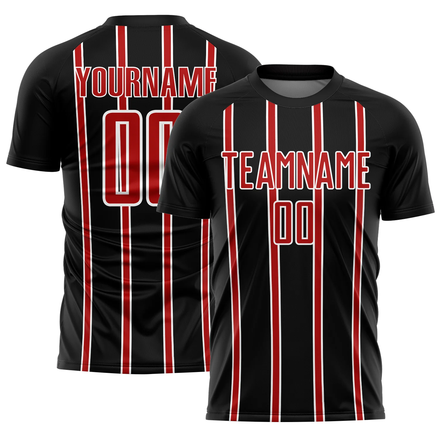 Custom Black Red-White Stripe Line Sublimation Soccer Uniform Jersey