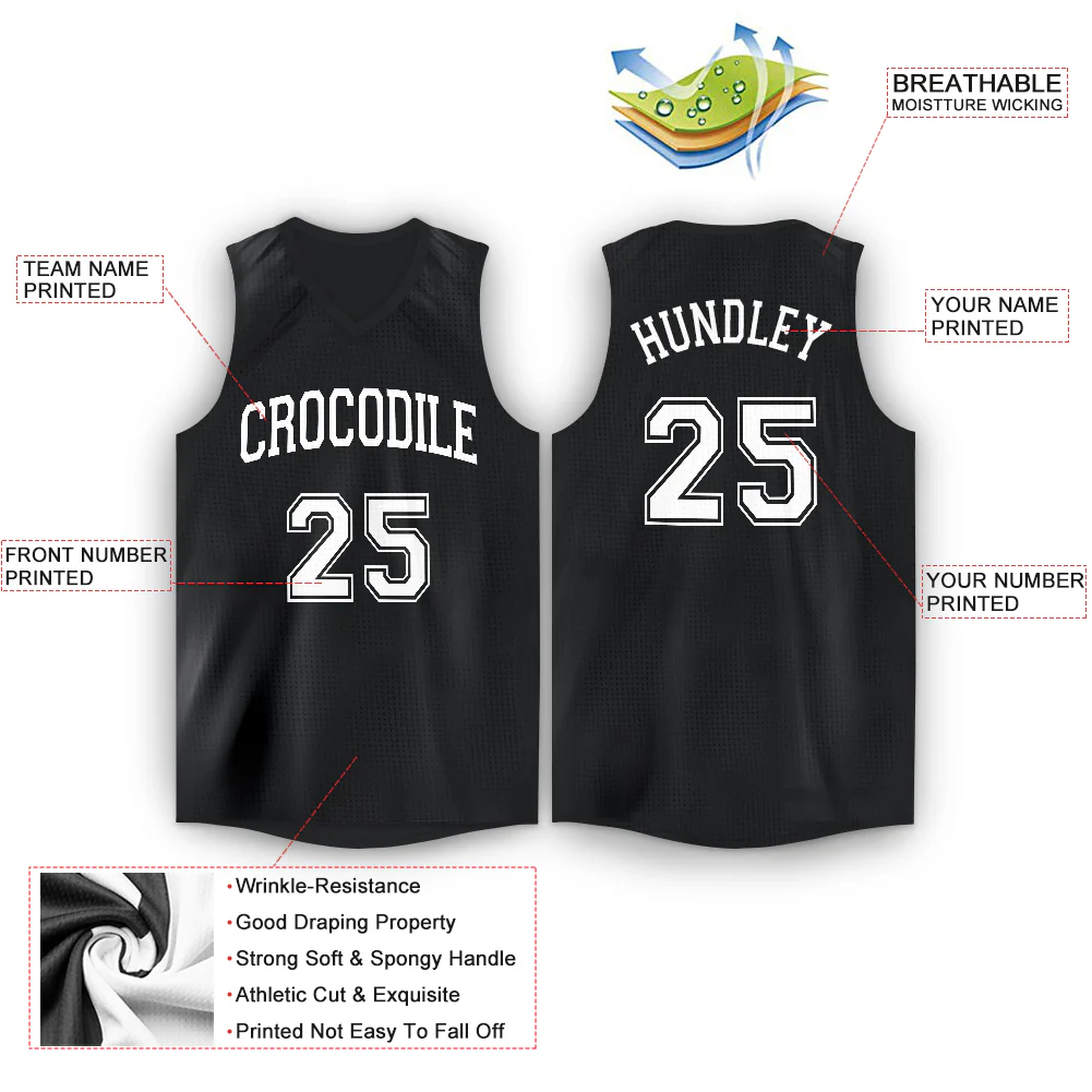 Custom Black White V-Neck Basketball Jersey