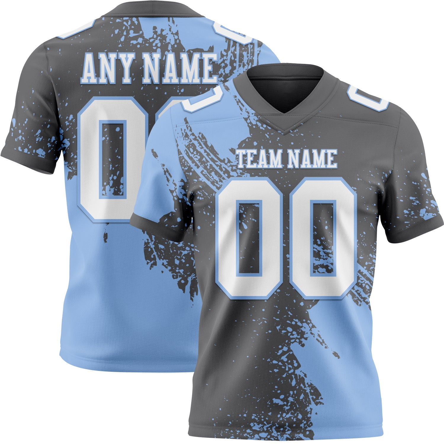 Custom Steel Gray White-Light Blue 3D Pattern Abstract Brush Stroke Authentic Football Jersey