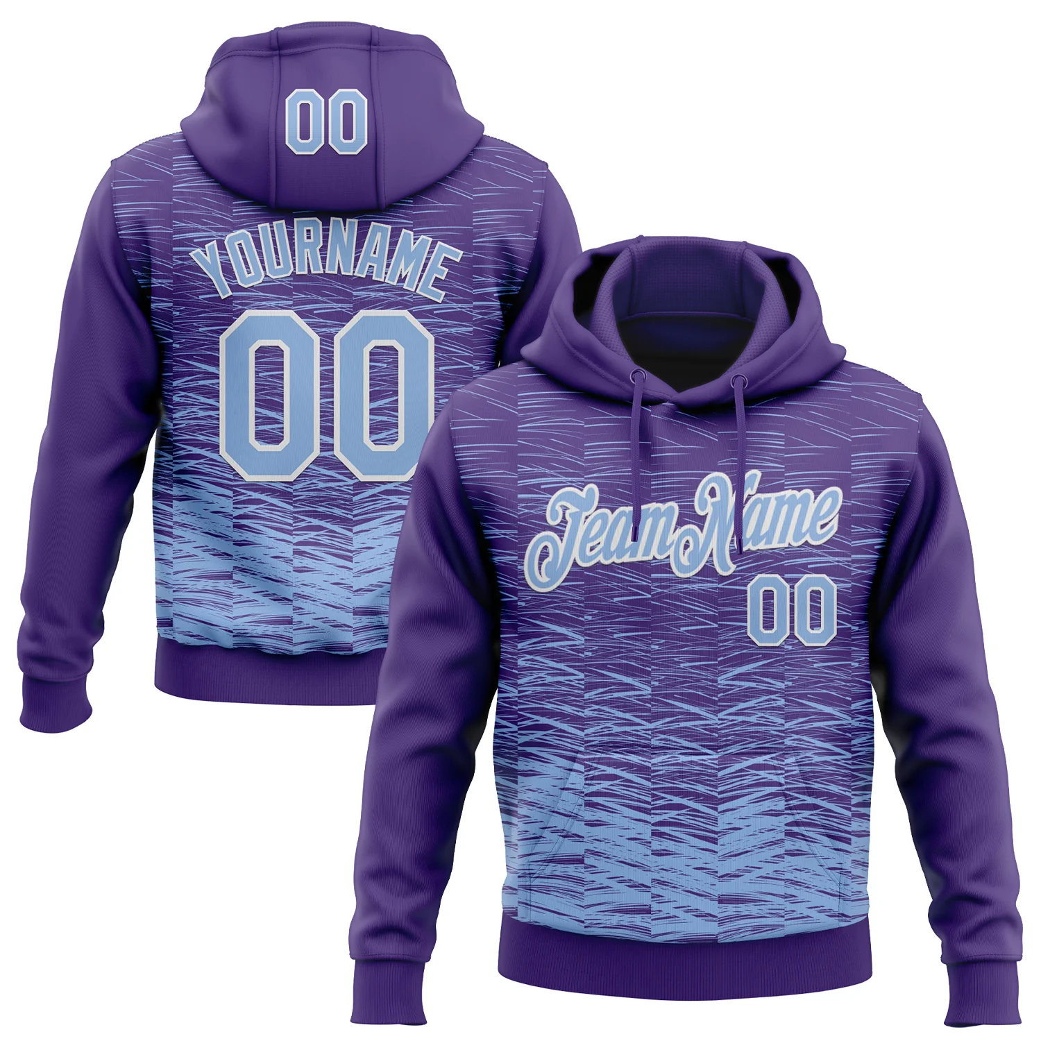 Custom Stitched Purple Light Blue-White 3D Pattern Design Line Sports Pullover Sweatshirt Hoodie