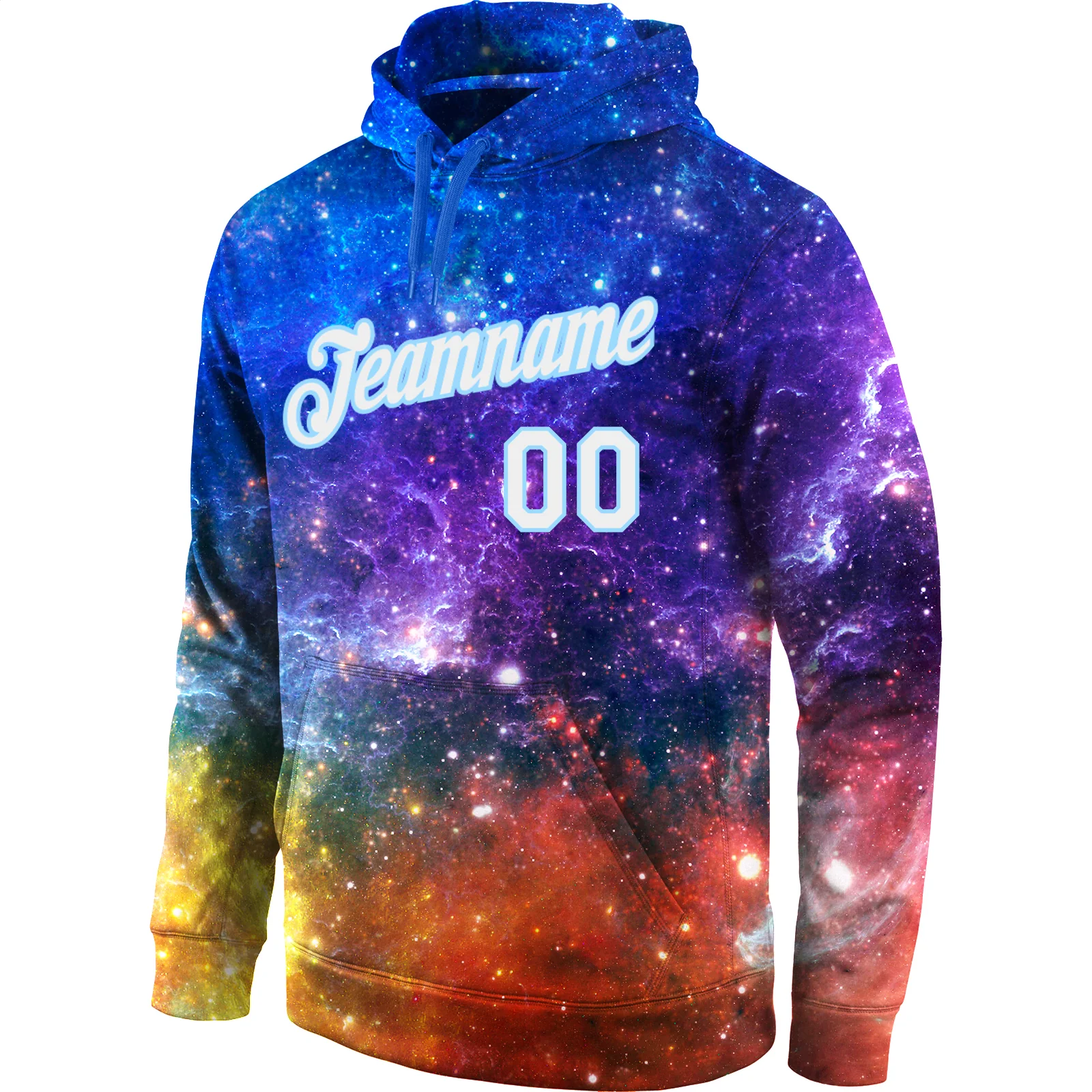 Custom Stitched  Galactic White-Light Blue 3D Sports Pullover Sweatshirt Hoodie