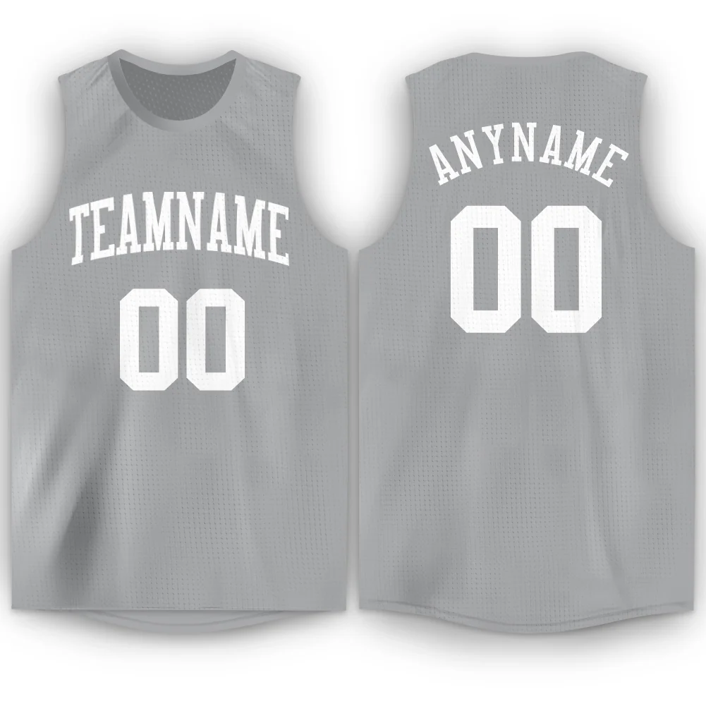 Custom Gray White Round Neck Basketball Jersey