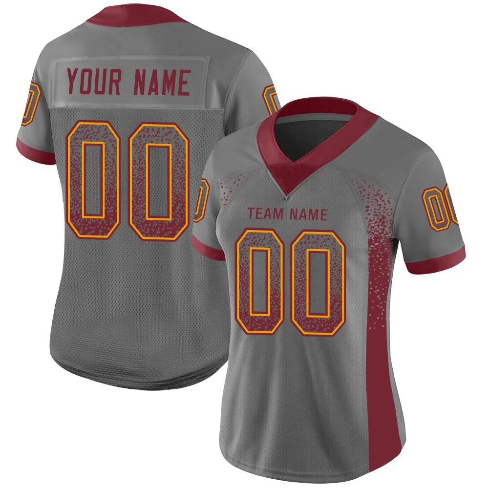 Custom Gray Burgundy-Gold Drift Fashion Football Jersey