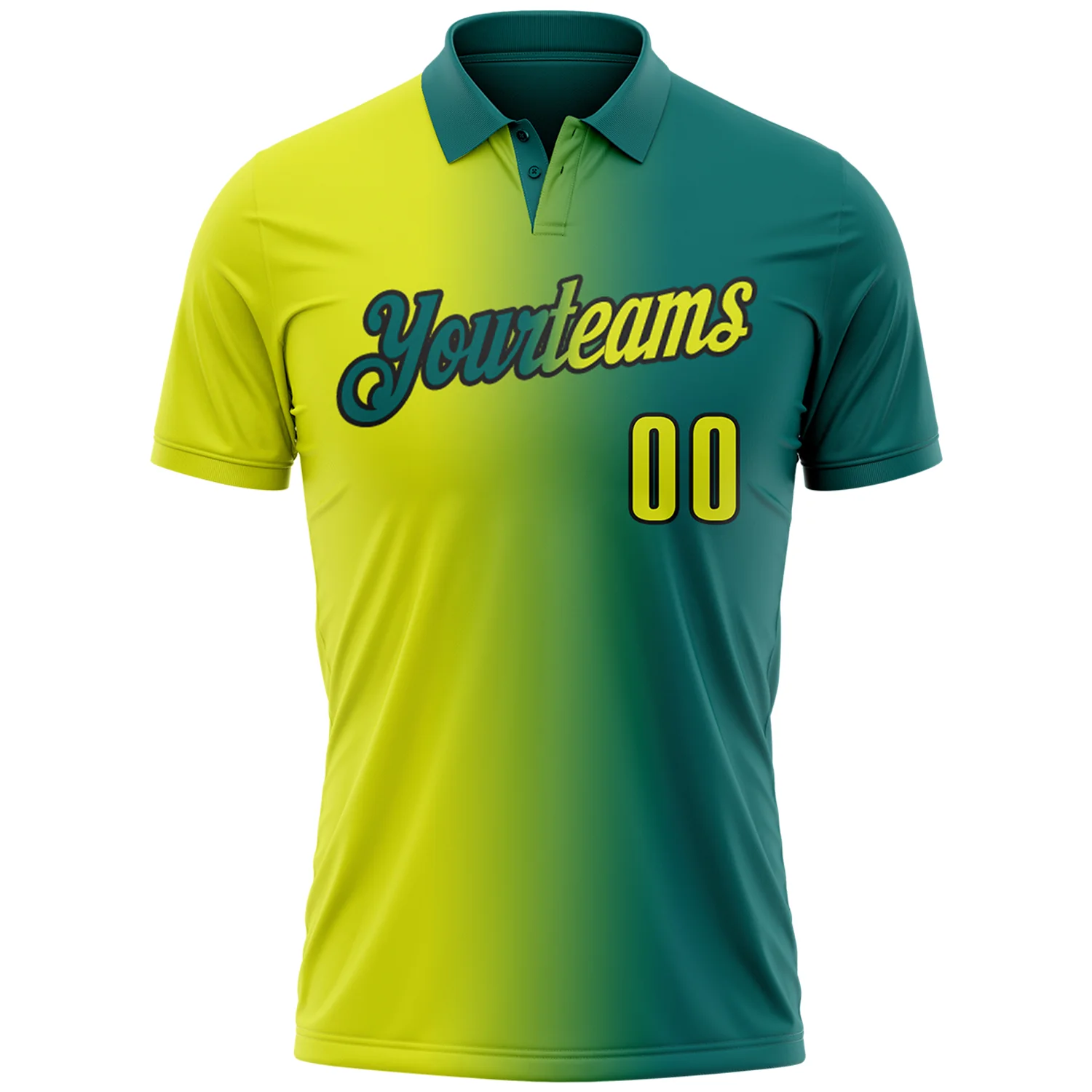 Custom Teal Neon Yellow-Black 3D Gradient Fashion Performance Polo Shirt