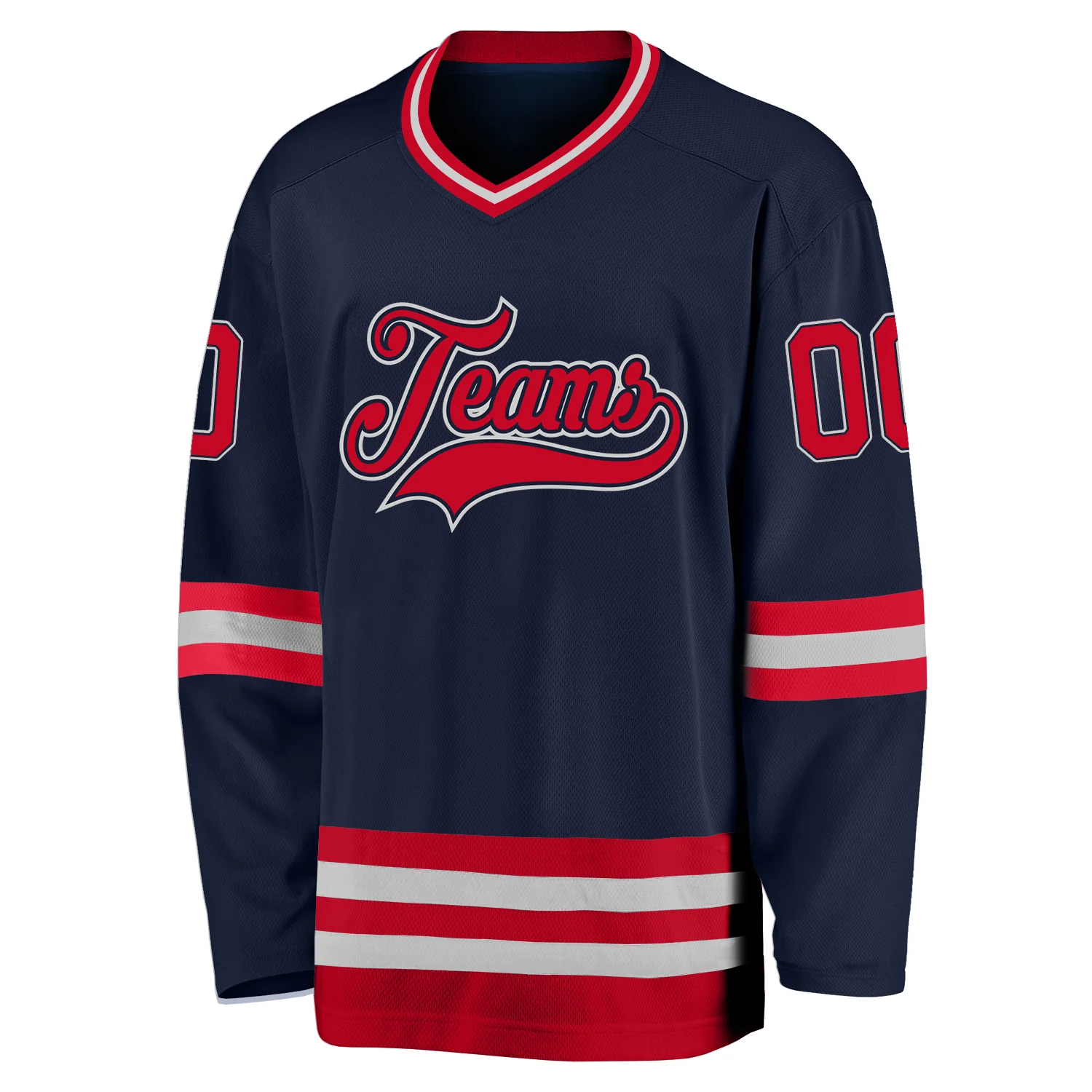 Custom Navy Red-Gray Hockey Jersey