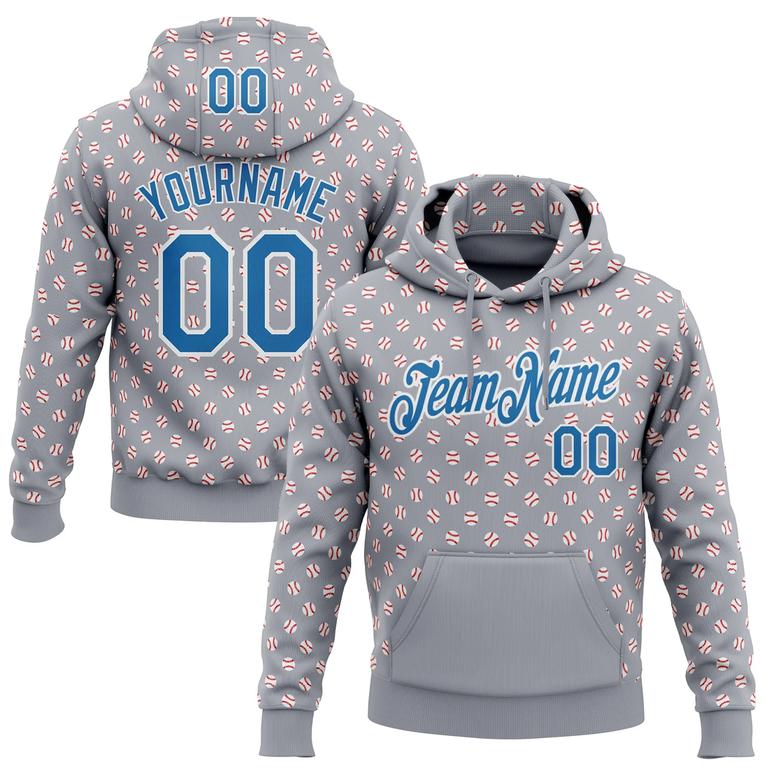 Custom Stitched Gray Blue-White 3D Pattern Design Baseball Game Day Detroit Inspired Sports Pullover Sweatshirt Hoodie