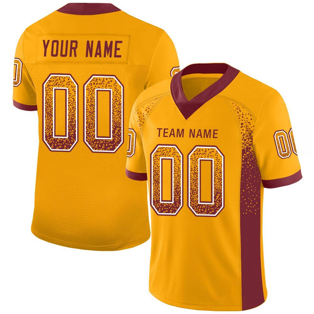 Custom Gold Burgundy-White Drift Fashion Football Jersey