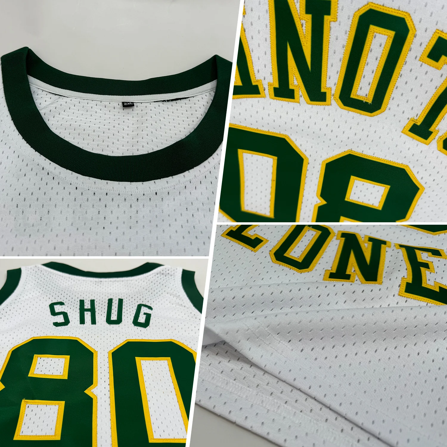 Custom White Green-Gold Authentic Throwback Basketball Jersey