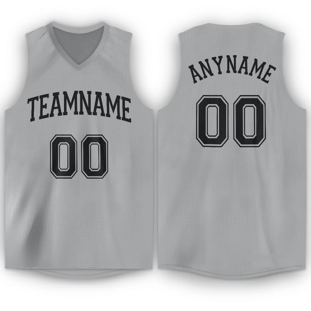 Custom Gray Black V-Neck Basketball Jersey