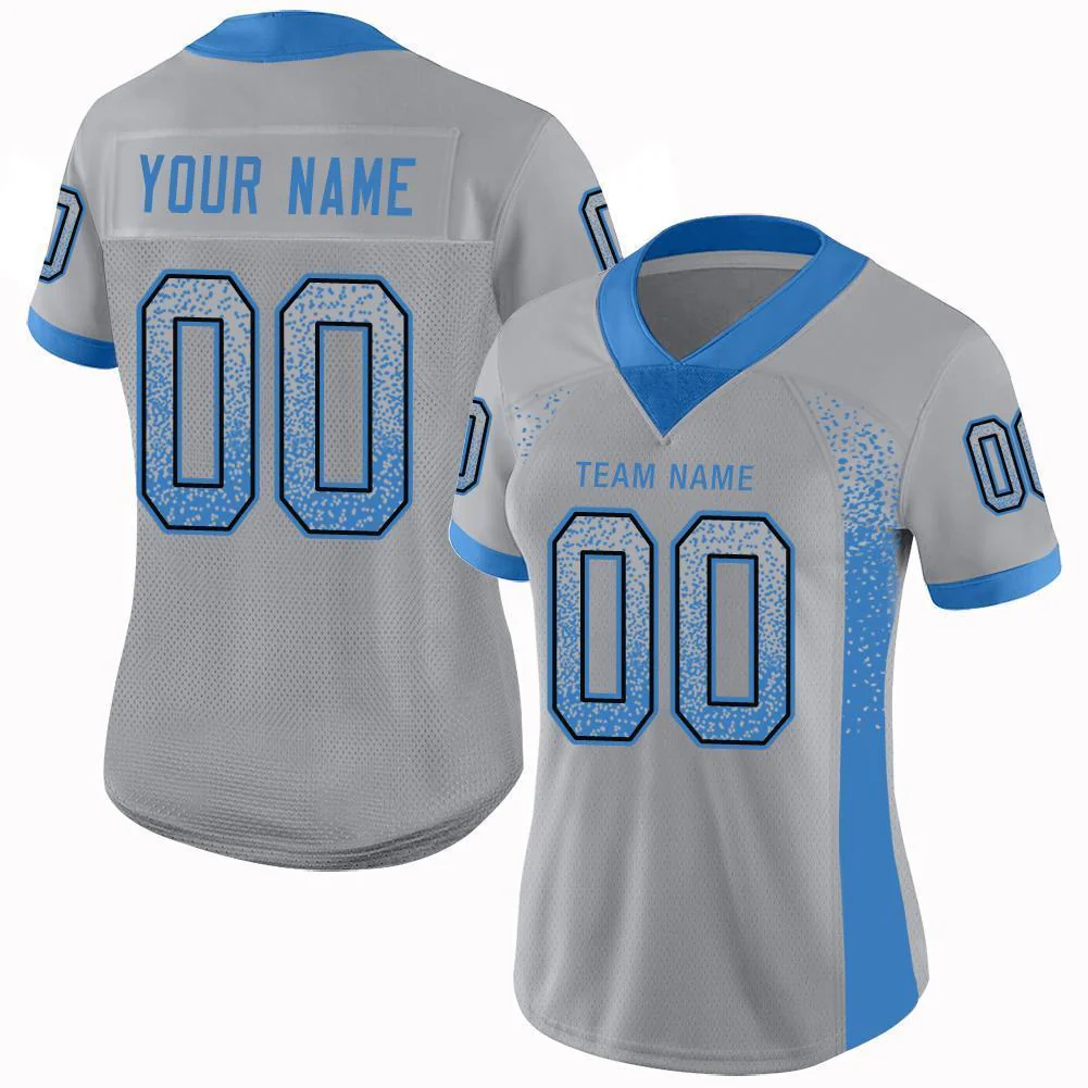 Custom Light Gray Powder Blue-Black Drift Fashion Football Jersey