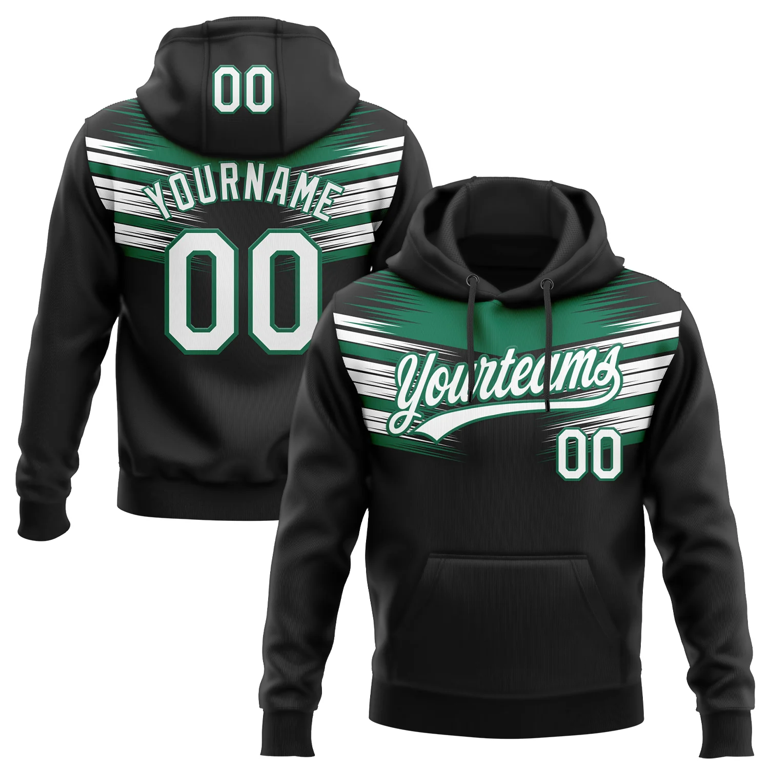 Custom Stitched Black White-Kelly Green 3D Pattern Design E-sports Pullover Sweatshirt Hoodie
