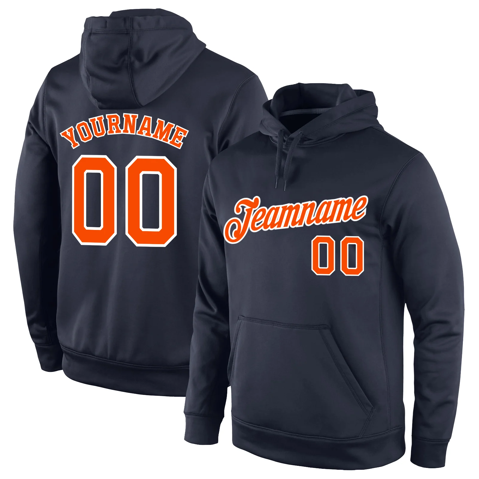 Custom Stitched Navy Orange-White Sports Pullover Sweatshirt Hoodie