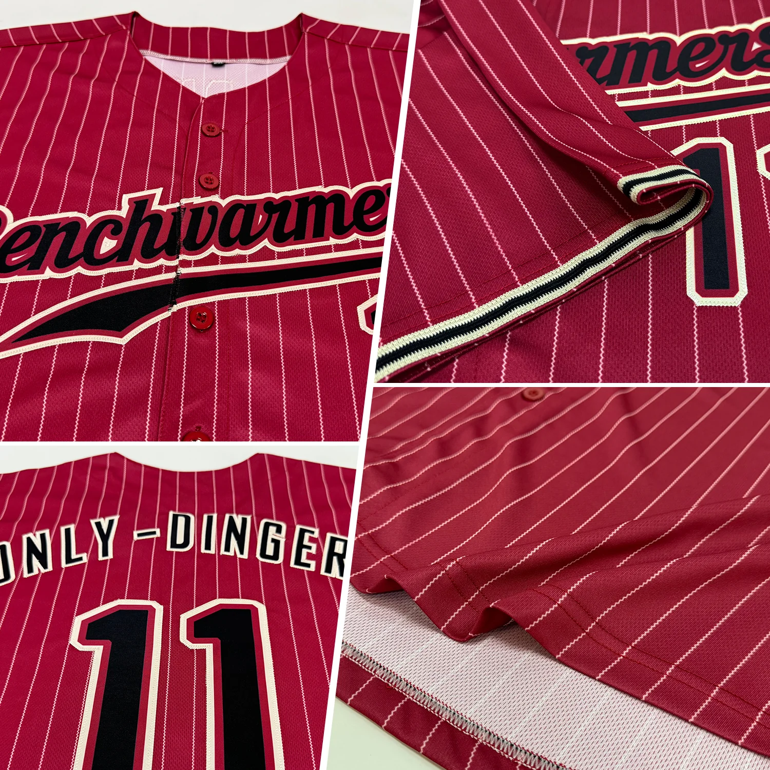 Custom Crimson Cream Pinstripe Black-City Cream Authentic Baseball Jersey