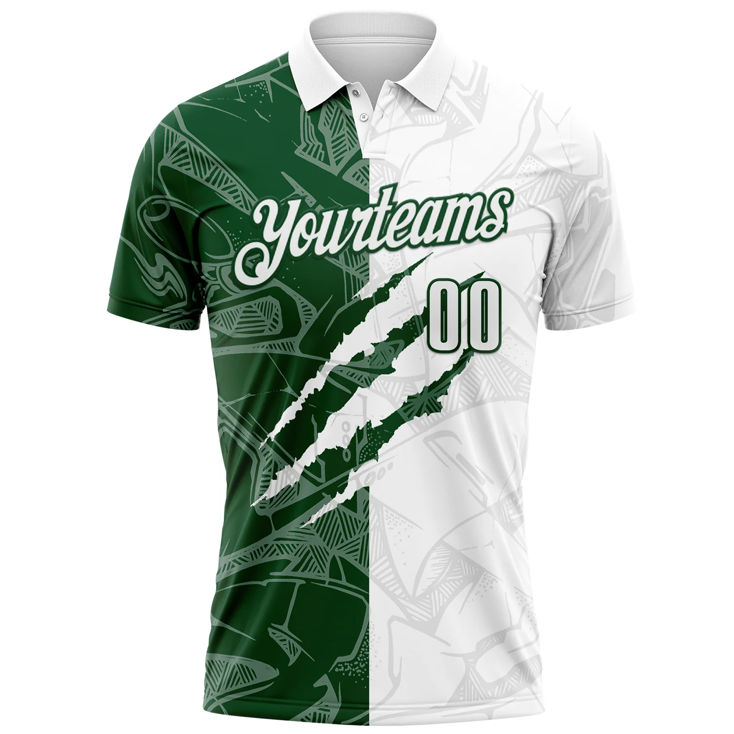 Custom Graffiti Pattern White-Green 3D Scratch Performance Polo Shirt