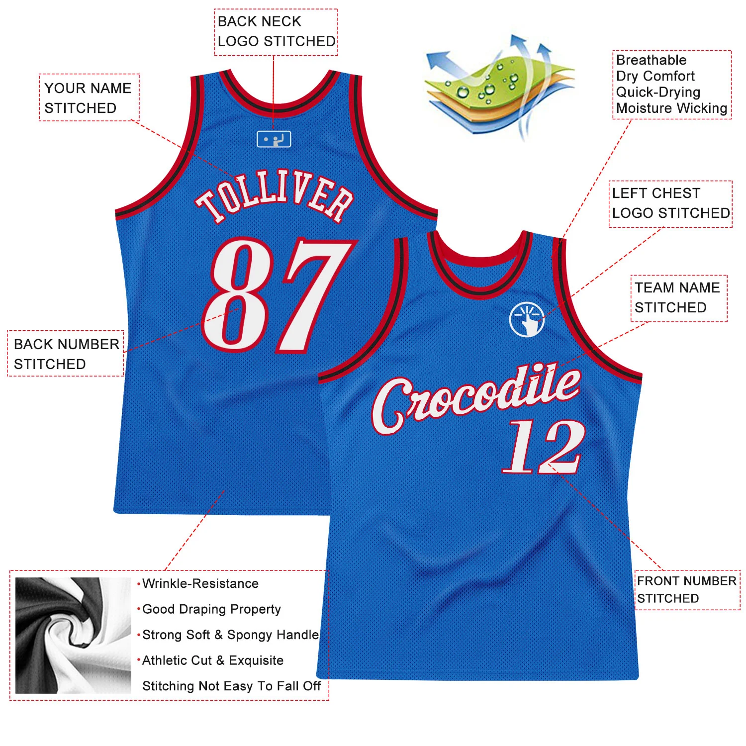 Custom Blue White-Red Authentic Throwback Basketball Jersey