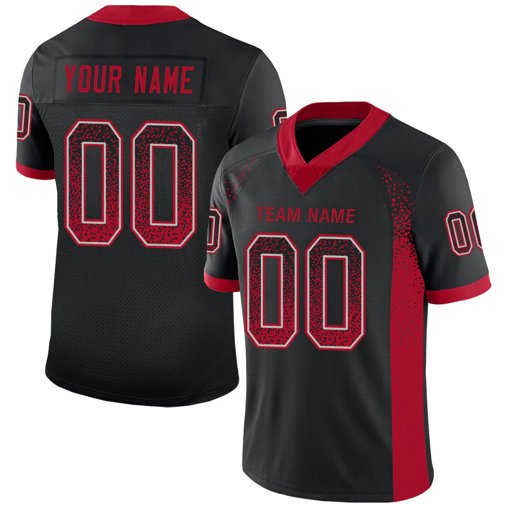 Custom Black Red-Gray Drift Fashion Football Jersey