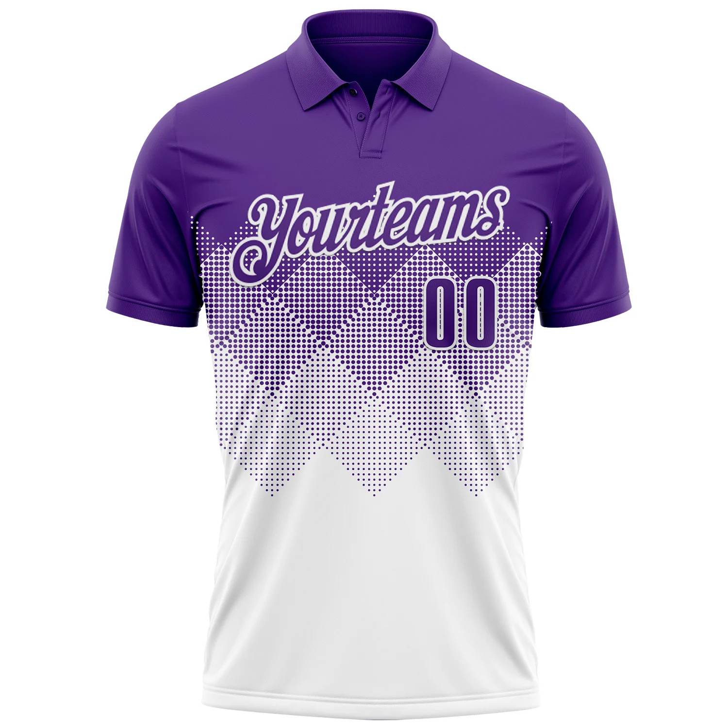 Custom Purple White 3D Gradient Square Shape Performance Polo Shirt