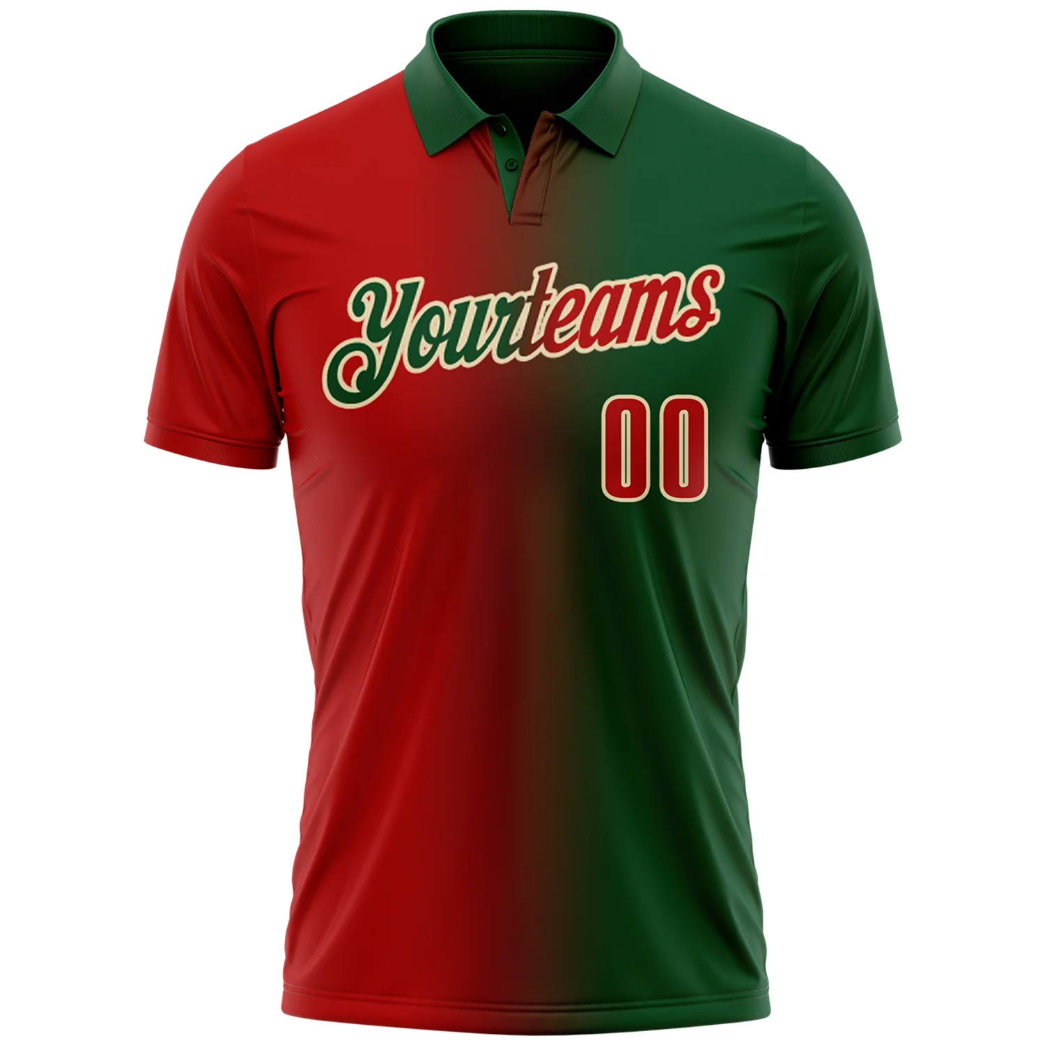 Custom Green Red-Cream 3D Gradient Fashion Performance Polo Shirt