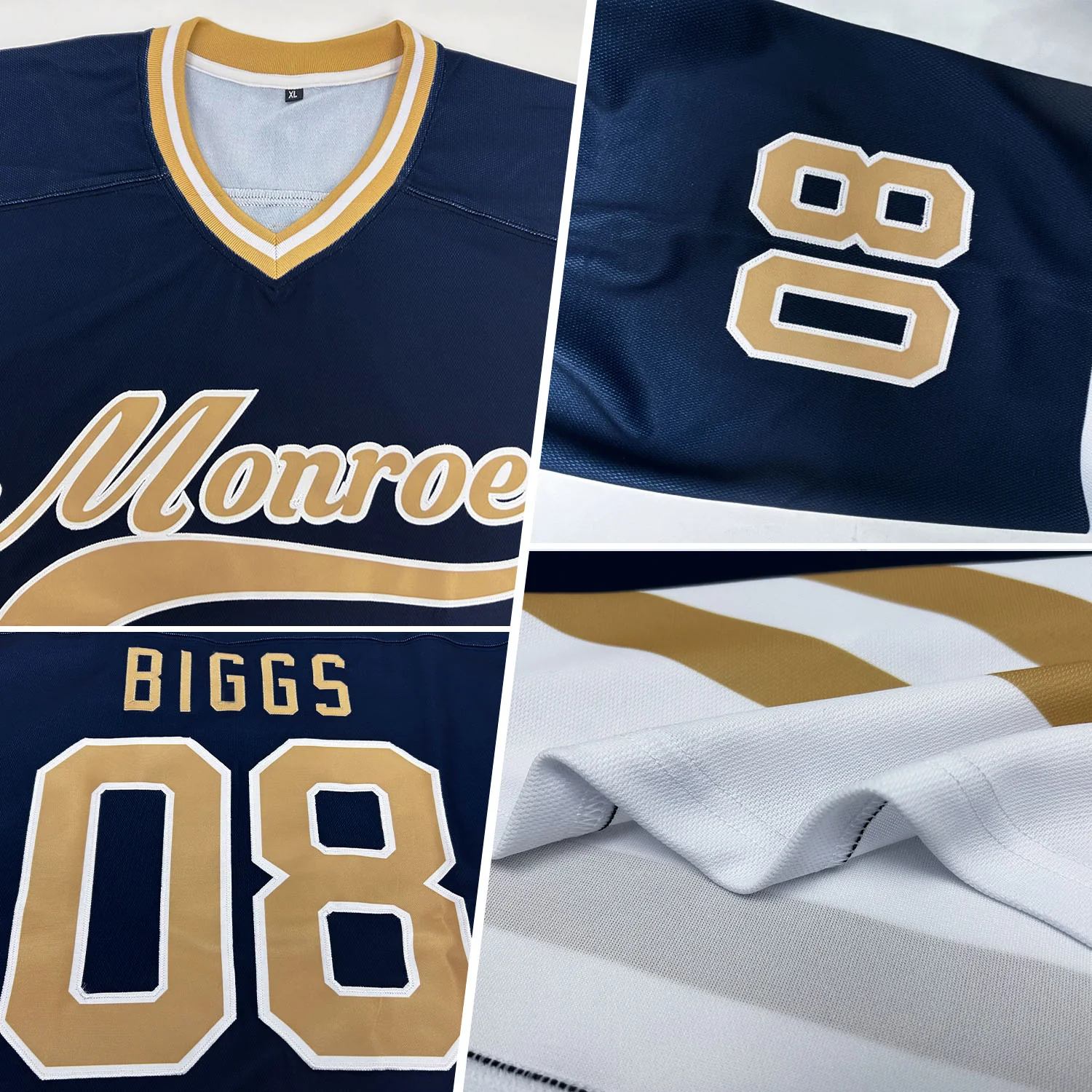 Custom Navy Old Gold-White Hockey Jersey