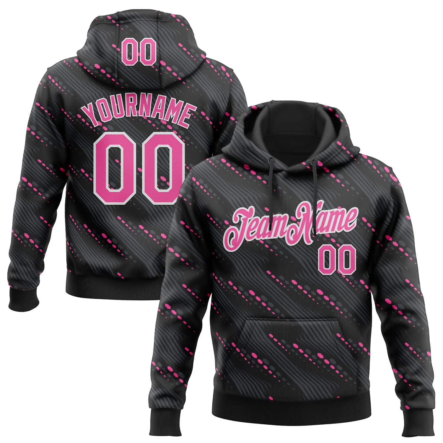 Custom Stitched Black Pink-White 3D Pattern Design Slant Lines Sports Pullover Sweatshirt Hoodie