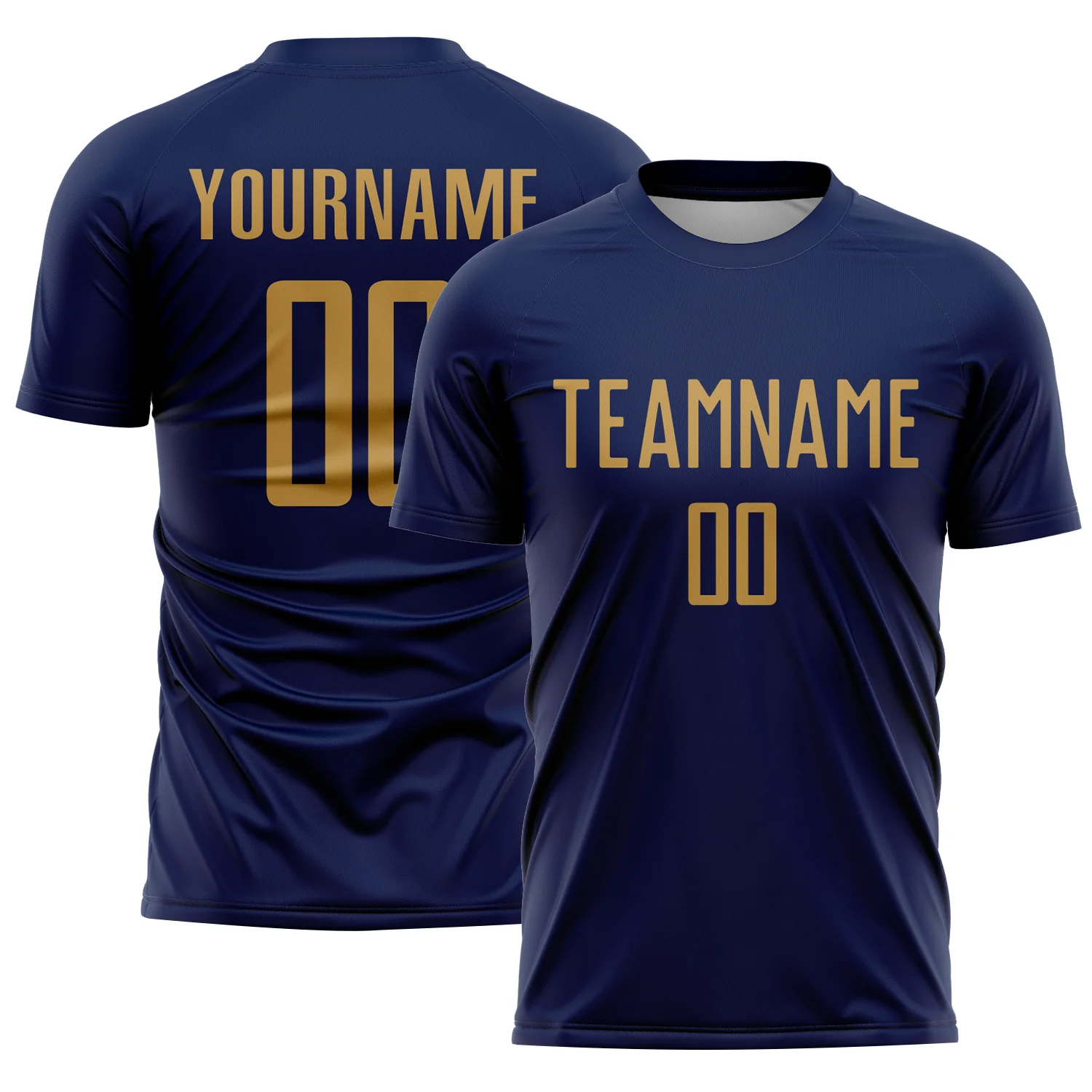 Custom Navy Old Gold Sublimation Soccer Uniform Jersey