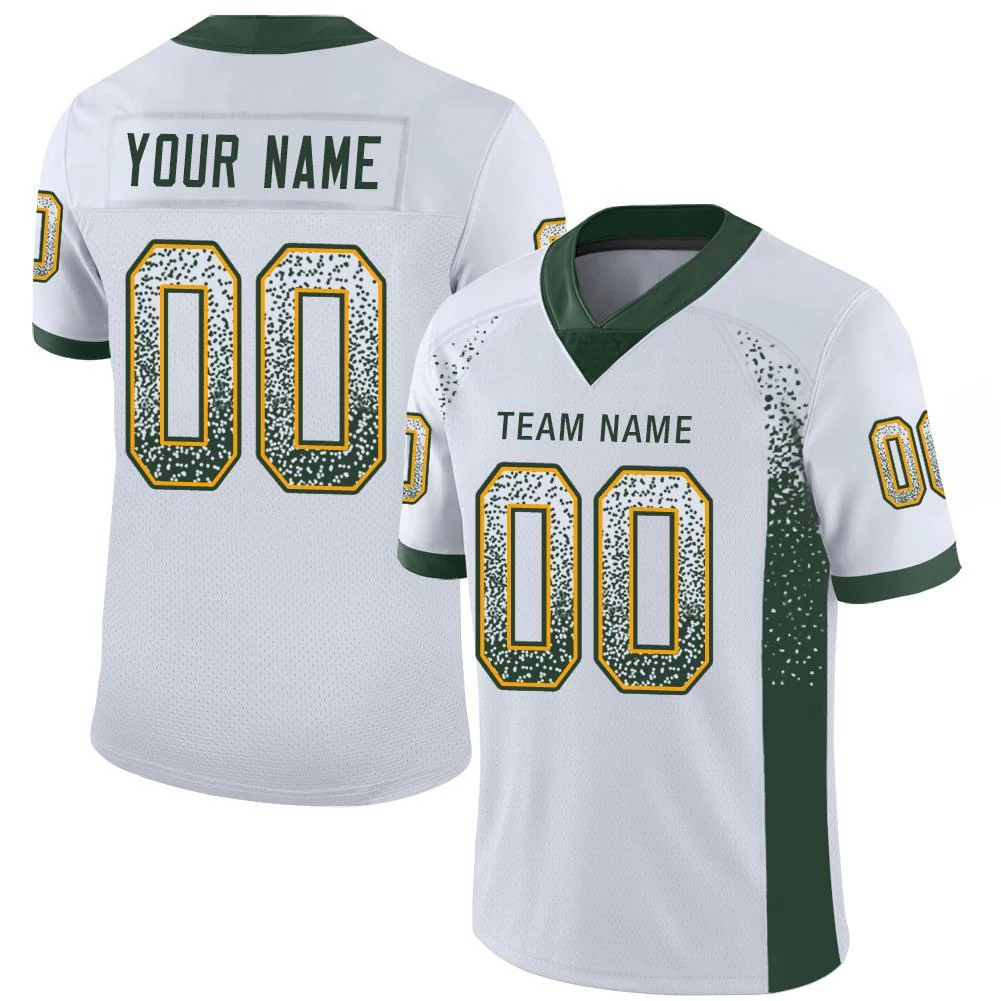 Custom White Green-Gold Drift Fashion Football Jersey