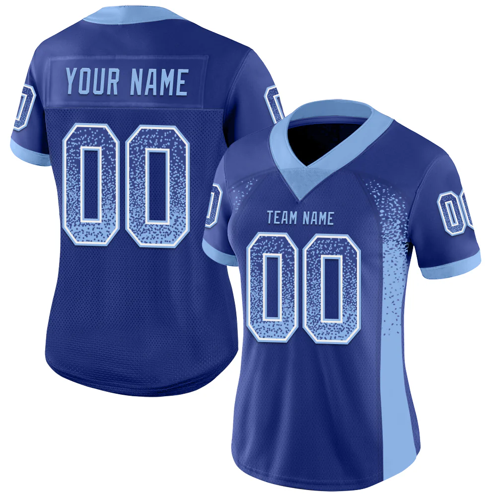 Custom Royal Light Blue-White Drift Fashion Football Jersey