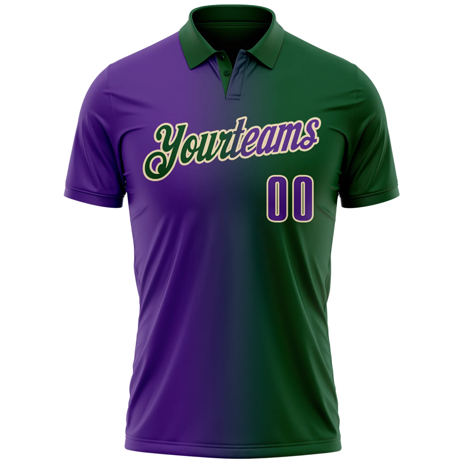 Custom Green Purple-Cream 3D Gradient Fashion Performance Polo Shirt