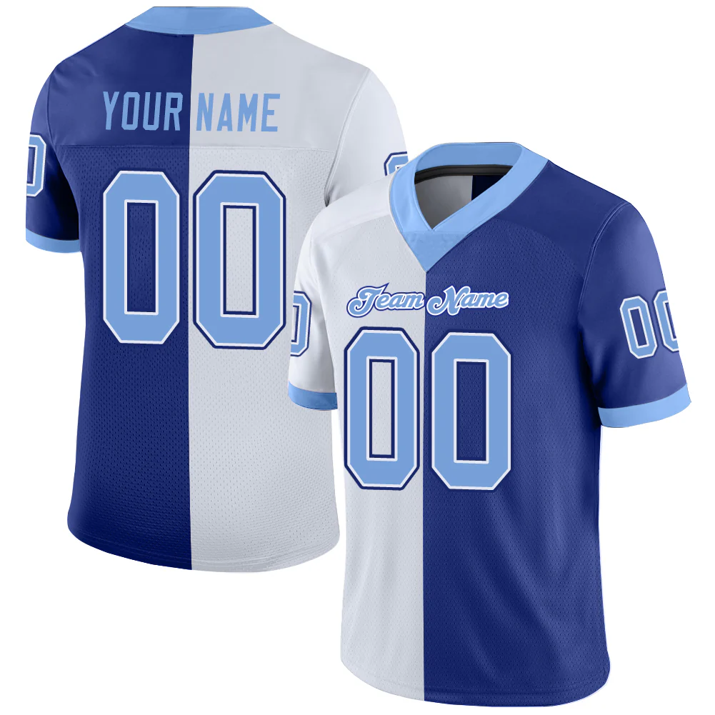 Custom Royal Light Blue-White Split Fashion Football Jersey