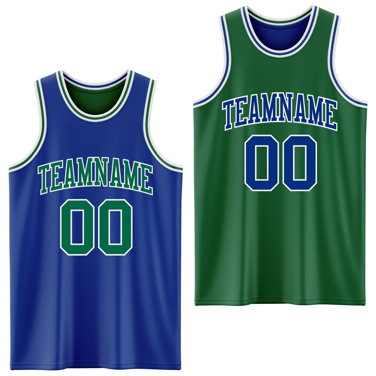 Custom Royal Kelly Green-White Reversible Double Side Sublimation Basketball Suit Jersey