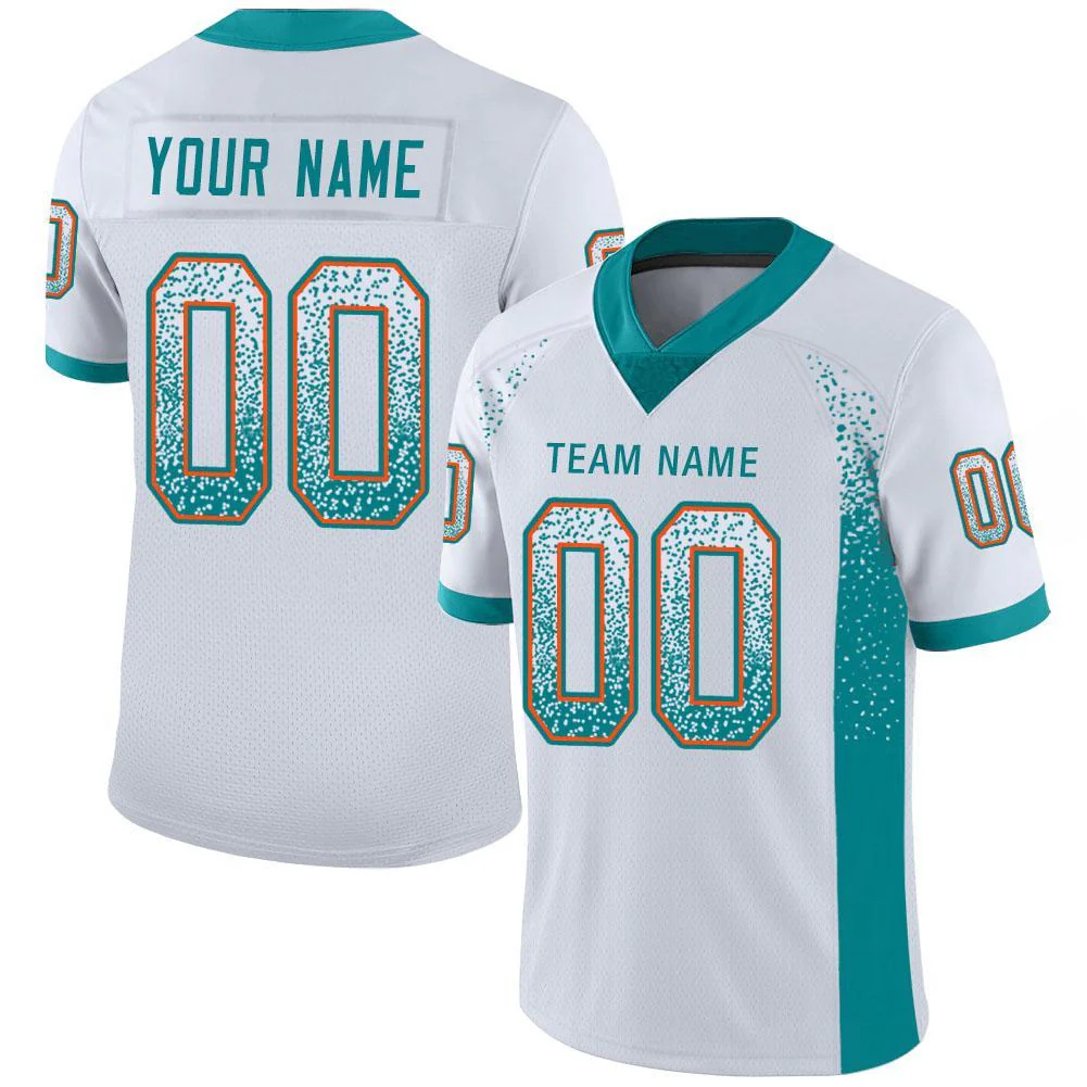 Custom White Aqua-Orange Drift Fashion Football Jersey
