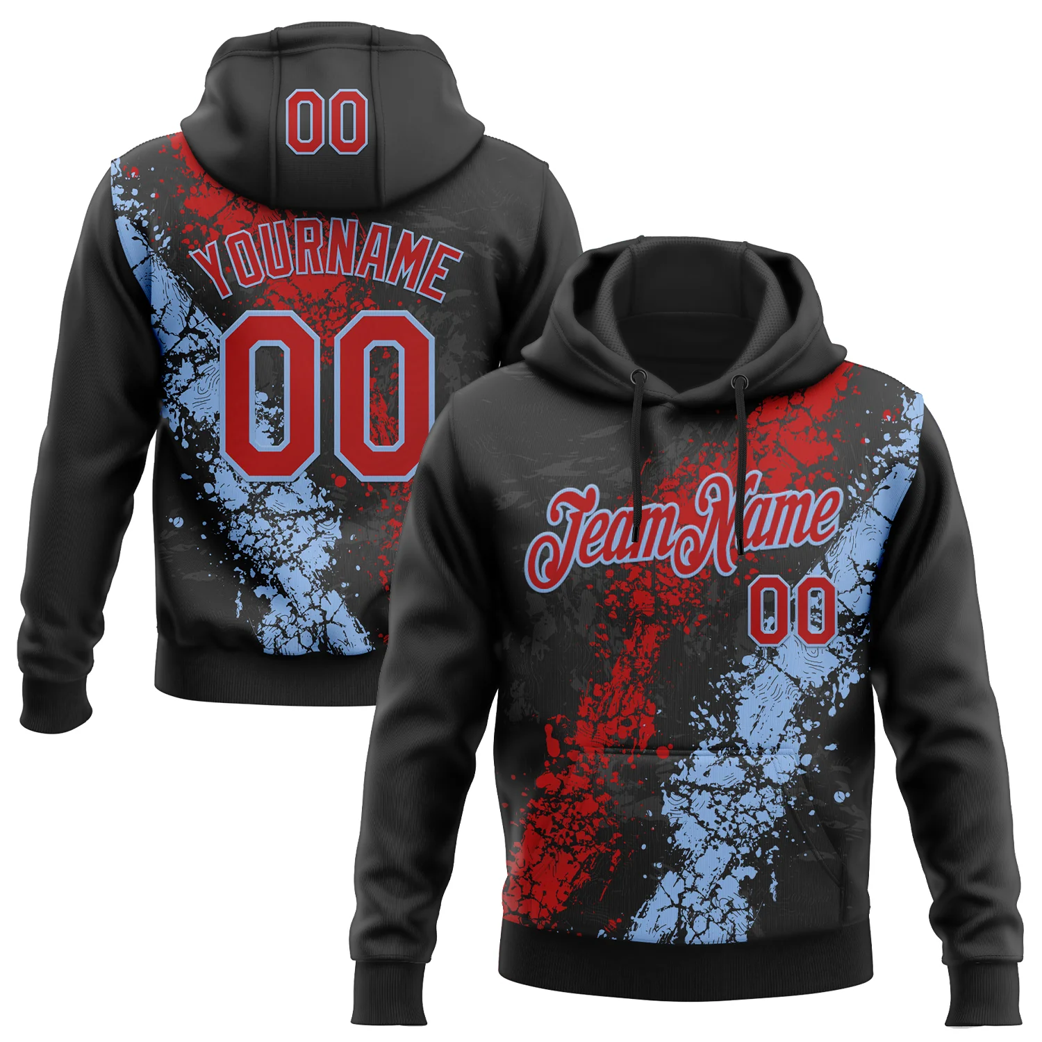 Custom Stitched Black Red-White 3D Pattern Design Splash Sports Pullover Sweatshirt Hoodie