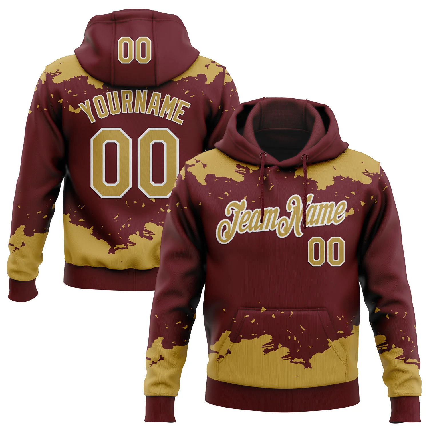 Custom Stitched Burgundy Old Gold-White 3D Pattern Design Fragment Sports Pullover Sweatshirt Hoodie